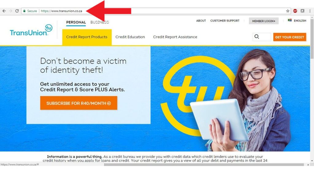 Navigating to mytransunion in your browser