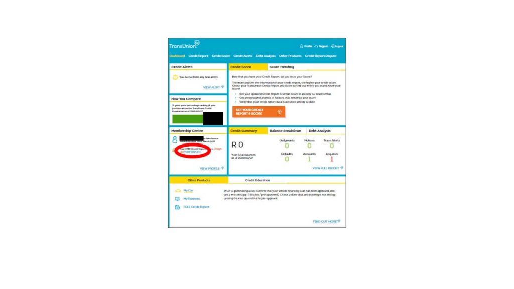 Viewing Annual Free Credit Report from MyTransUnion