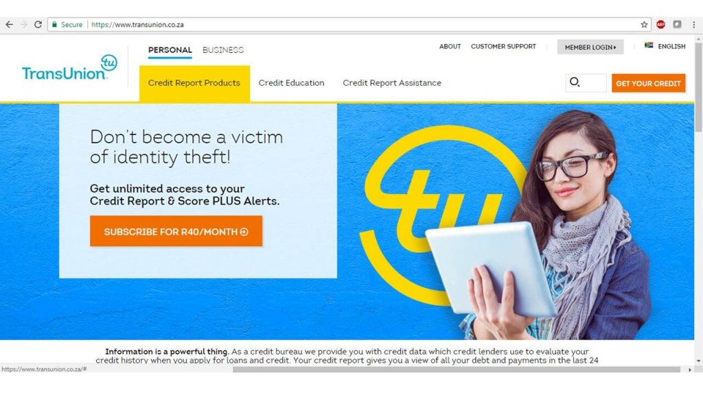 Selecting Annual Free Credit Report from MyTransUnion in the menu